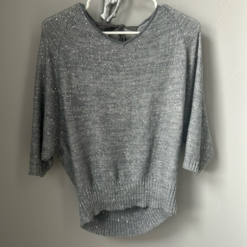 Ann Taylor LOFT medium silver sweater with sequin detail good condition